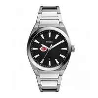 Men's Fossil Black Cincinnati Reds Everett Stainless Steel Watch