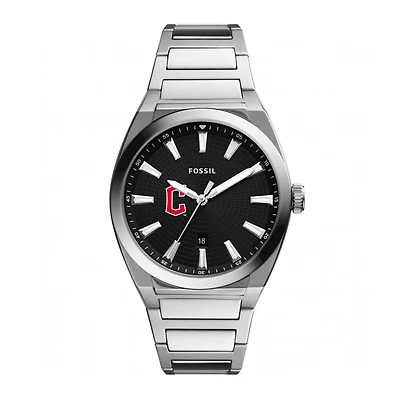Men's Fossil Black Cleveland Guardians Everett Stainless Steel Watch