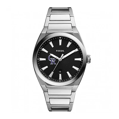 Men's Fossil Black Colorado Rockies Everett Stainless Steel Watch