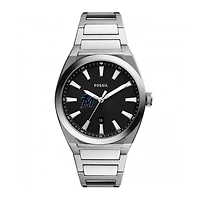 Men's Fossil Black Miami Marlins Everett Stainless Steel Watch