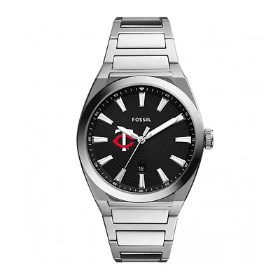Men's Fossil Black Minnesota Twins Everett Stainless Steel Watch