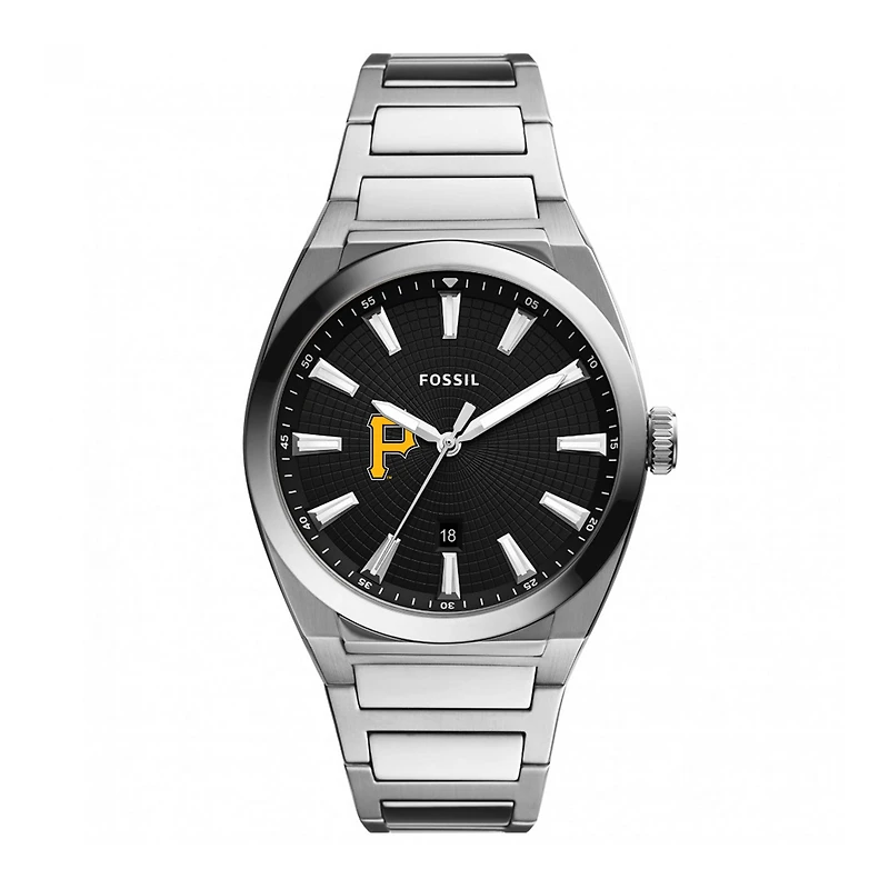 Men's Fossil Black Pittsburgh Pirates Everett Stainless Steel Watch