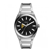 Men's Fossil Black Pittsburgh Pirates Everett Stainless Steel Watch