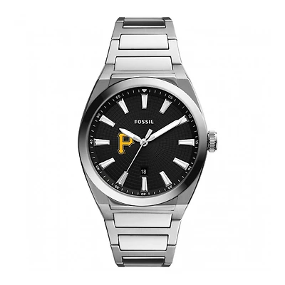 Men's Fossil Black Pittsburgh Pirates Everett Stainless Steel Watch