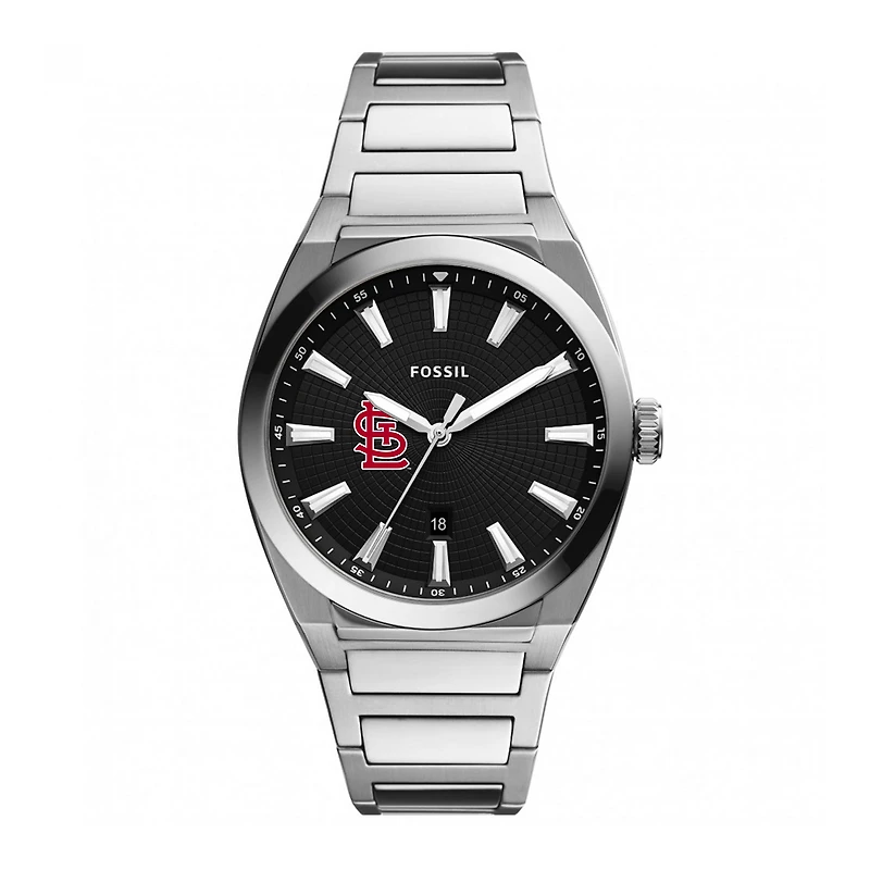 Men's Fossil Black St. Louis Cardinals Everett Stainless Steel Watch