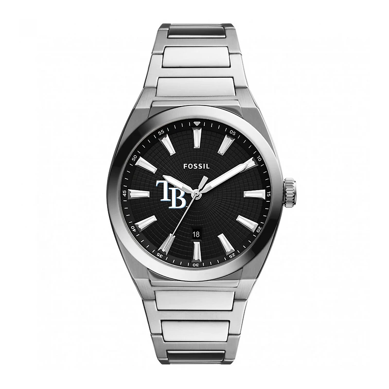 Men's Fossil Black Tampa Bay Rays Everett Stainless Steel Watch