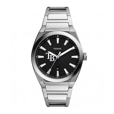 Men's Fossil Black Tampa Bay Rays Everett Stainless Steel Watch