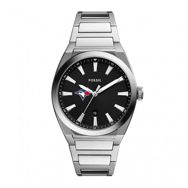Men's Fossil Black Toronto Blue Jays Everett Stainless Steel Watch