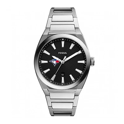 Men's Fossil Black Toronto Blue Jays Everett Stainless Steel Watch
