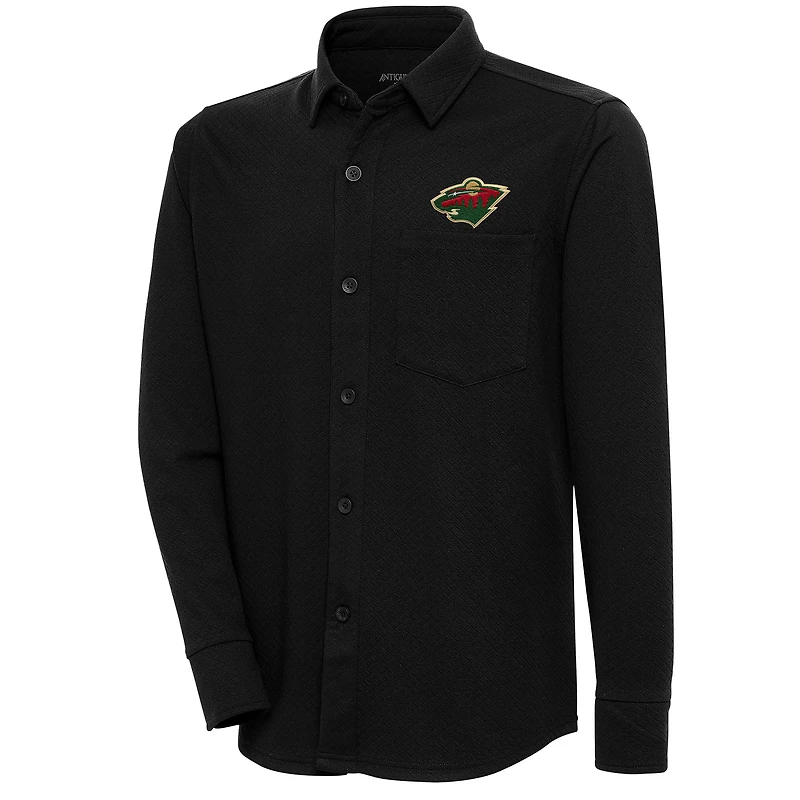 Men's Antigua  Black Minnesota Wild Streamer Button-Up Shacket