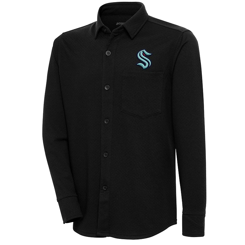 Men's Antigua  Black Seattle Kraken Streamer Button-Up Shacket
