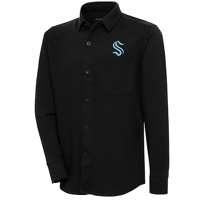 Men's Antigua  Black Seattle Kraken Streamer Button-Up Shacket