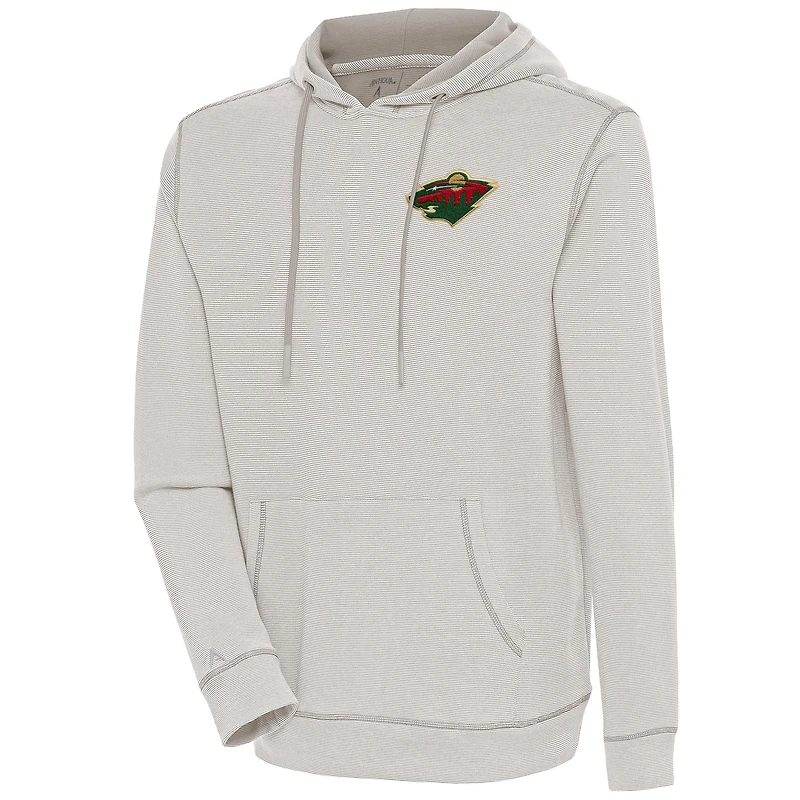 Men's Antigua  Oatmeal Minnesota Wild Axe Bunker Tri-Blend Pullover Hoodie