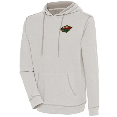 Men's Antigua  Oatmeal Minnesota Wild Axe Bunker Tri-Blend Pullover Hoodie