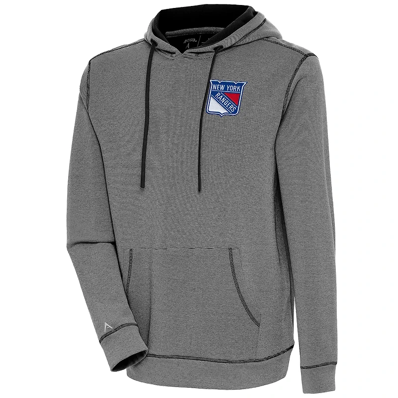 Men's Antigua  Black New York Rangers Axe Bunker Tri-Blend Pullover Hoodie