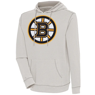 Men's Antigua  Oatmeal Boston Bruins Axe Bunker Tri-Blend Pullover Hoodie