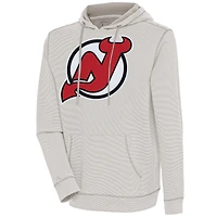 Men's Antigua  Oatmeal New Jersey Devils Axe Bunker Tri-Blend Pullover Hoodie
