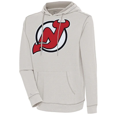 Men's Antigua  Oatmeal New Jersey Devils Axe Bunker Tri-Blend Pullover Hoodie