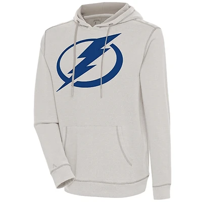 Men's Antigua  Oatmeal Tampa Bay Lightning Axe Bunker Tri-Blend Pullover Hoodie