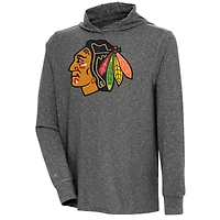 Men's Antigua  Heather Black Chicago Blackhawks Saga Pullover Hoodie