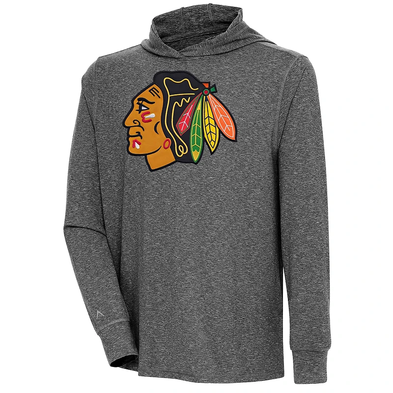 Men's Antigua  Heather Black Chicago Blackhawks Saga Pullover Hoodie