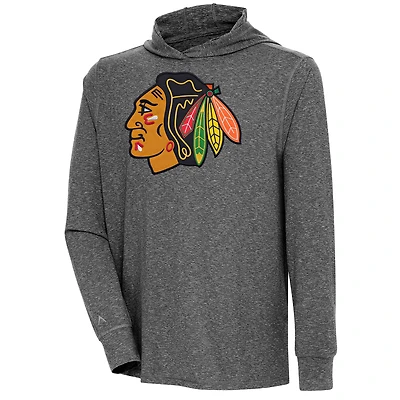 Men's Antigua  Heather Black Chicago Blackhawks Saga Pullover Hoodie