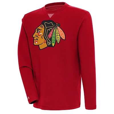Men's Antigua  Red Chicago Blackhawks Flier Bunker Tri-Blend Pullover Sweatshirt