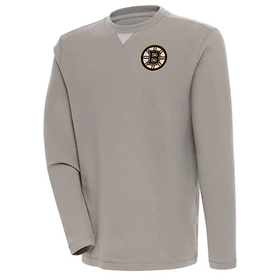Men's Antigua  Oatmeal Boston Bruins Flier Bunker Tri-Blend Pullover Sweatshirt