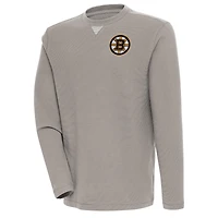 Men's Antigua  Oatmeal Boston Bruins Flier Bunker Tri-Blend Pullover Sweatshirt