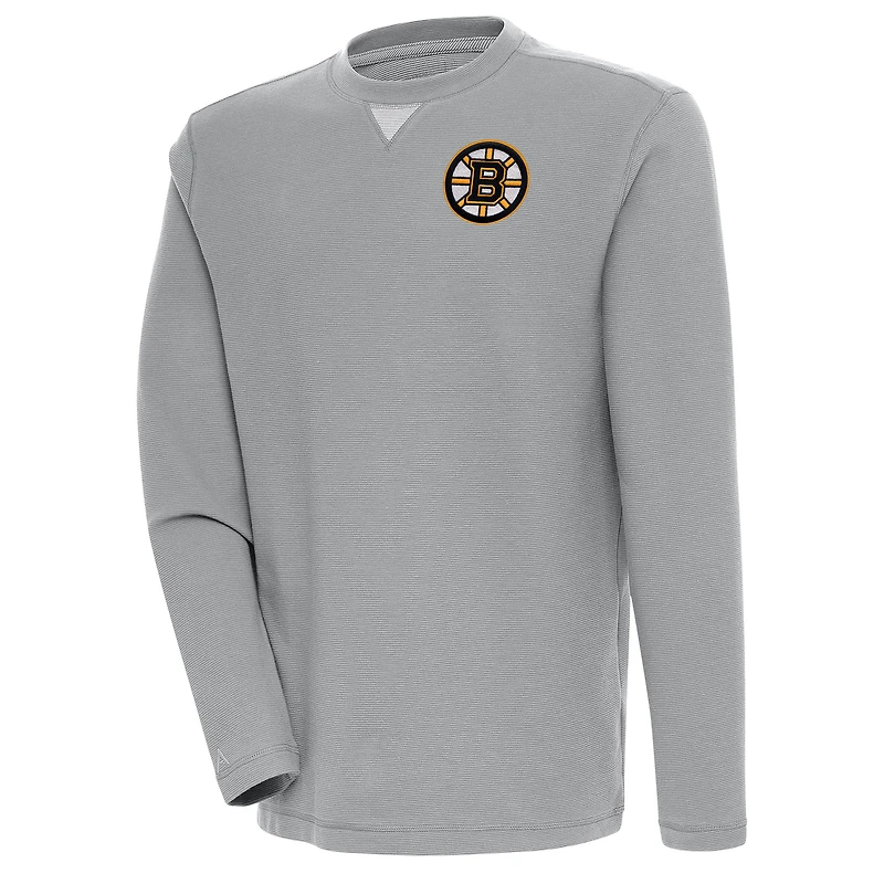 Men's Antigua  Gray Boston Bruins Flier Bunker Tri-Blend Pullover Sweatshirt