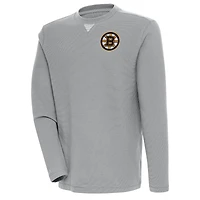 Men's Antigua  Gray Boston Bruins Flier Bunker Tri-Blend Pullover Sweatshirt