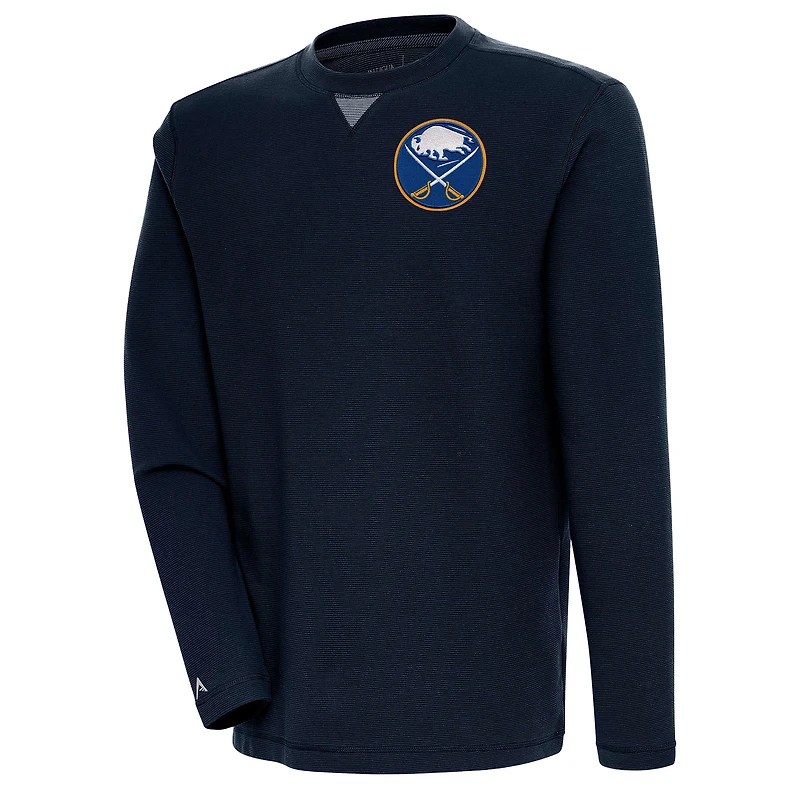 Men's Antigua Navy Buffalo Sabres Flier Bunker Tri-Blend Pullover Sweatshirt