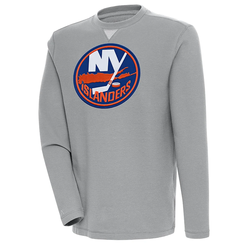 Men's Antigua  Gray New York Islanders Flier Bunker Tri-Blend Pullover Sweatshirt