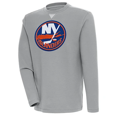 Men's Antigua  Gray New York Islanders Flier Bunker Tri-Blend Pullover Sweatshirt