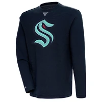 Men's Antigua Deep Sea Blue Seattle Kraken Flier Bunker Tri-Blend Pullover Sweatshirt