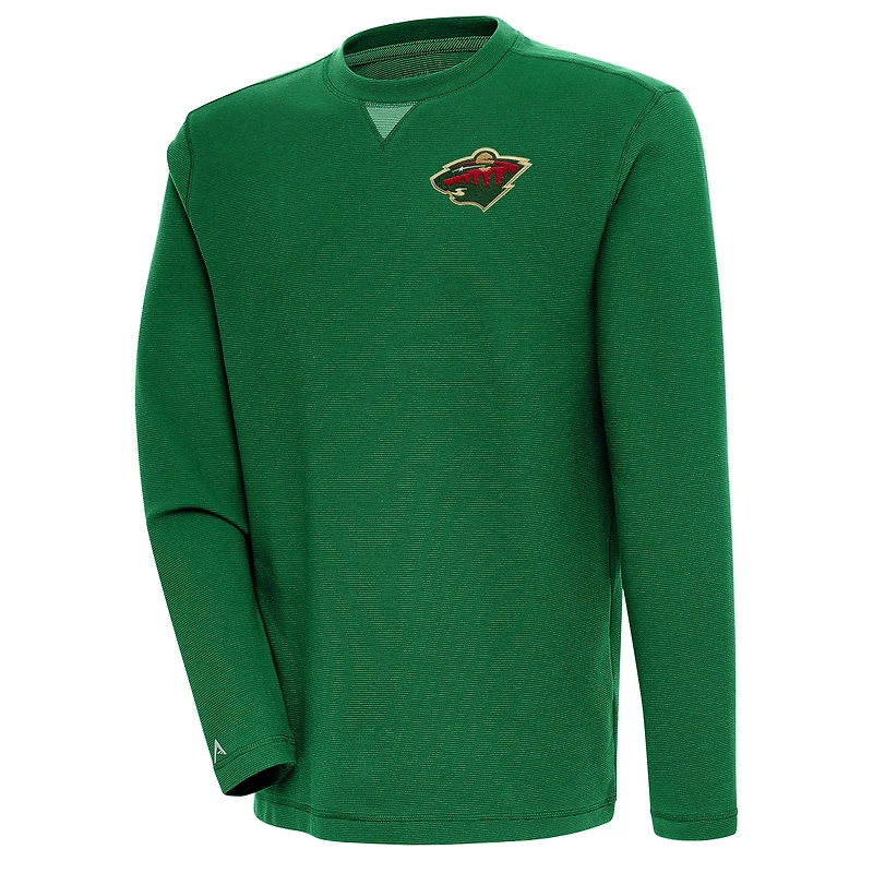 Men's Antigua  Hunter Green Minnesota Wild Flier Bunker Tri-Blend Pullover Sweatshirt