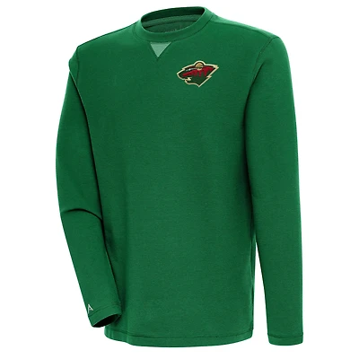 Men's Antigua  Hunter Green Minnesota Wild Flier Bunker Tri-Blend Pullover Sweatshirt