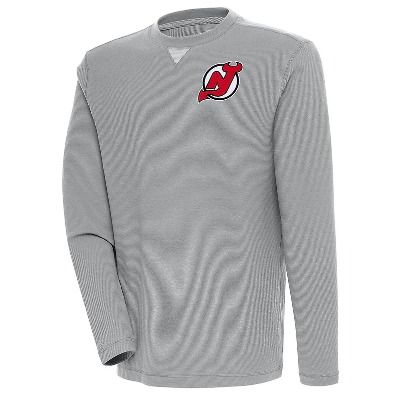 Men's Antigua  Gray New Jersey Devils Flier Bunker Tri-Blend Pullover Sweatshirt