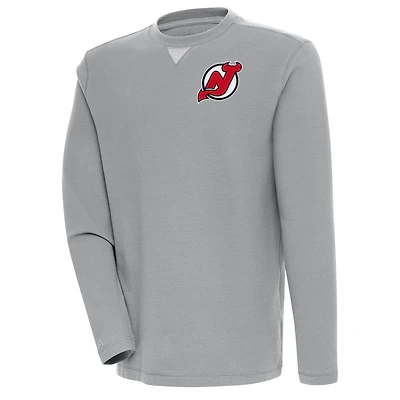 Men's Antigua  Gray New Jersey Devils Flier Bunker Tri-Blend Pullover Sweatshirt