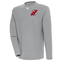 Men's Antigua  Gray New Jersey Devils Flier Bunker Tri-Blend Pullover Sweatshirt