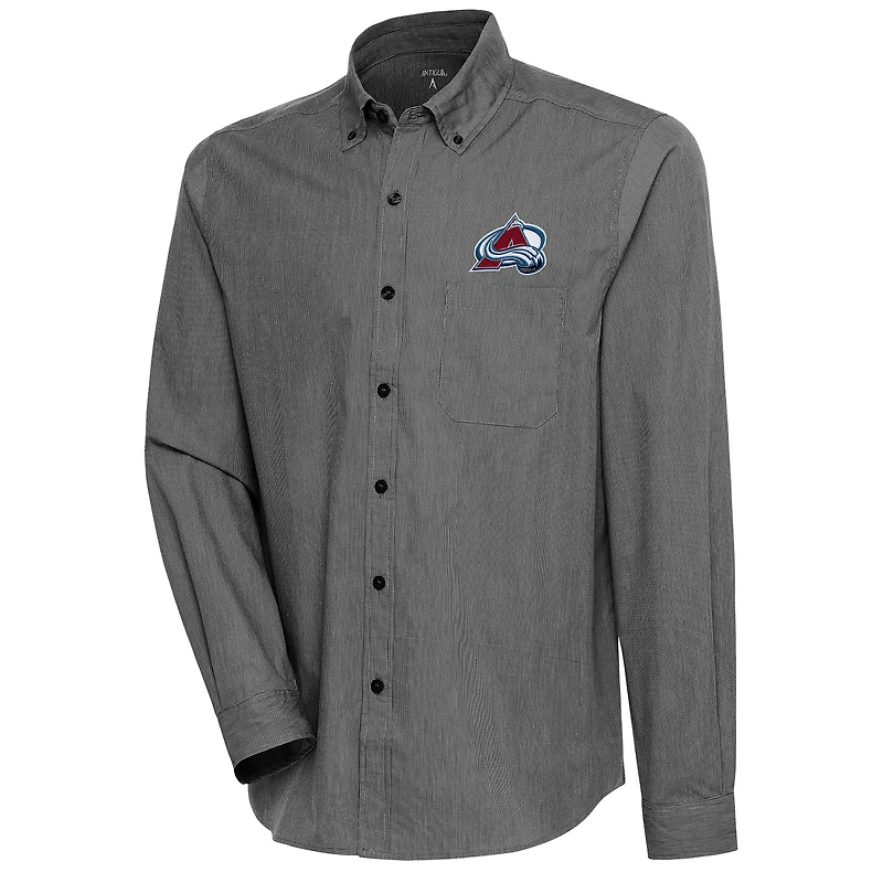 Men's Antigua  Black Colorado Avalanche Compression Tri-Blend Button-Down Shirt