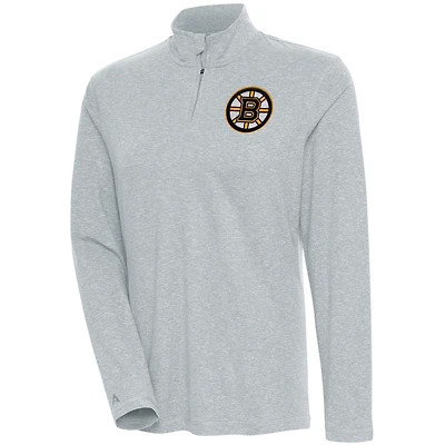 Women's Antigua  Heather Gray Boston Bruins Confront Quarter-Zip Pullover Top