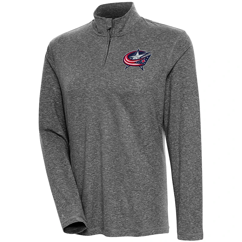 Women's Antigua  Heather Black Columbus Blue Jackets Confront Quarter-Zip Pullover Top