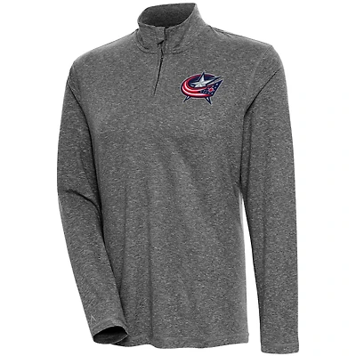 Women's Antigua  Heather Black Columbus Blue Jackets Confront Quarter-Zip Pullover Top