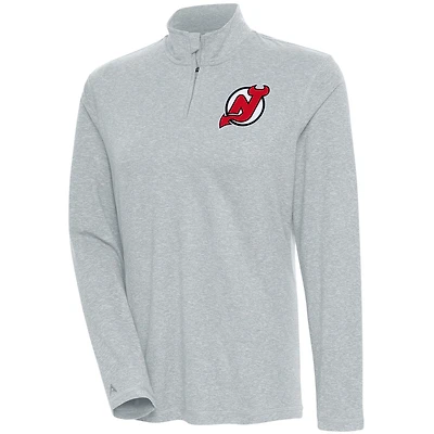 Women's Antigua  Heather Gray New Jersey Devils Confront Quarter-Zip Pullover Top
