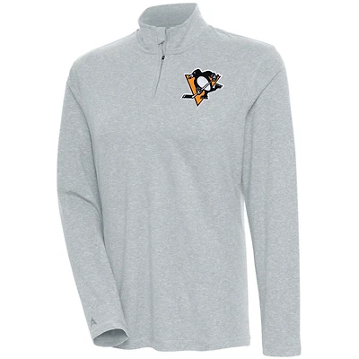 Women's Antigua  Heather Gray Pittsburgh Penguins Confront Quarter-Zip Pullover Top