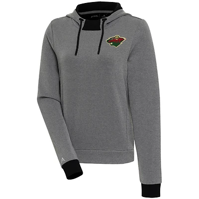 Women's Antigua  Black Minnesota Wild Axe Bunker Tri-Blend Pullover Hoodie