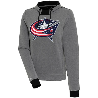 Women's Antigua  Black Columbus Blue Jackets Axe Bunker Tri-Blend Pullover Hoodie