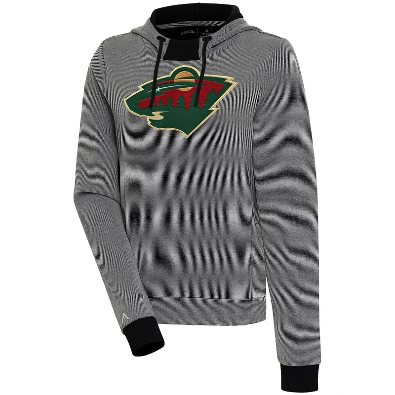 Women's Antigua  Black Minnesota Wild Axe Bunker Tri-Blend Pullover Hoodie