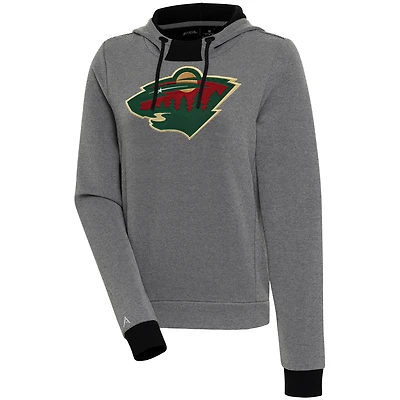 Women's Antigua  Black Minnesota Wild Axe Bunker Tri-Blend Pullover Hoodie